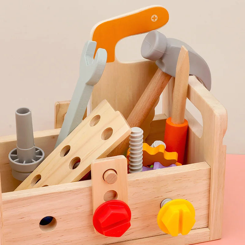 Kids Wooden Toolbox Pretend Play Set