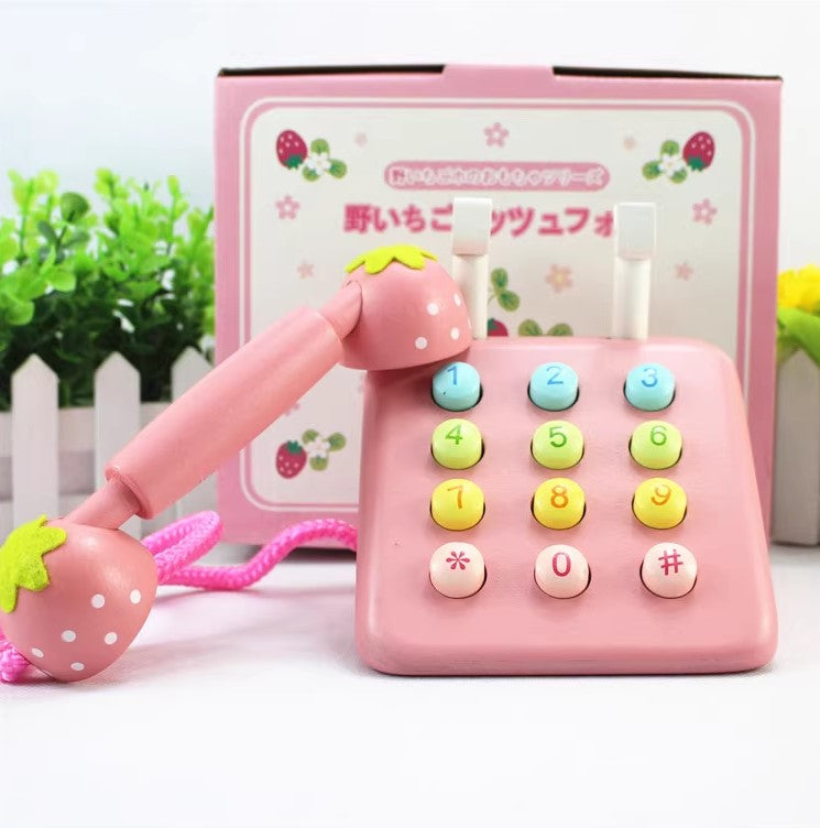 Wooden Strawberry Telephone Toy - Red/Pink