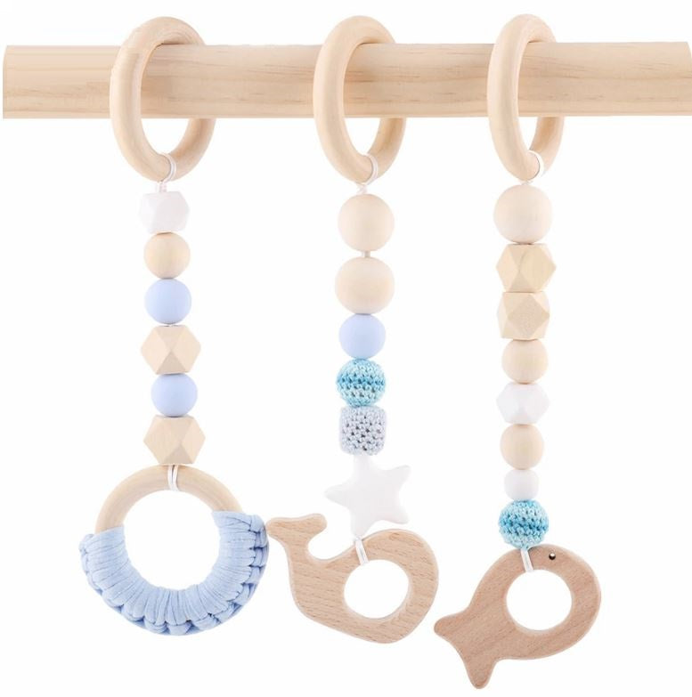 Wooden Teething Mobile Play Gym - 3 Piece Set (3 options available)