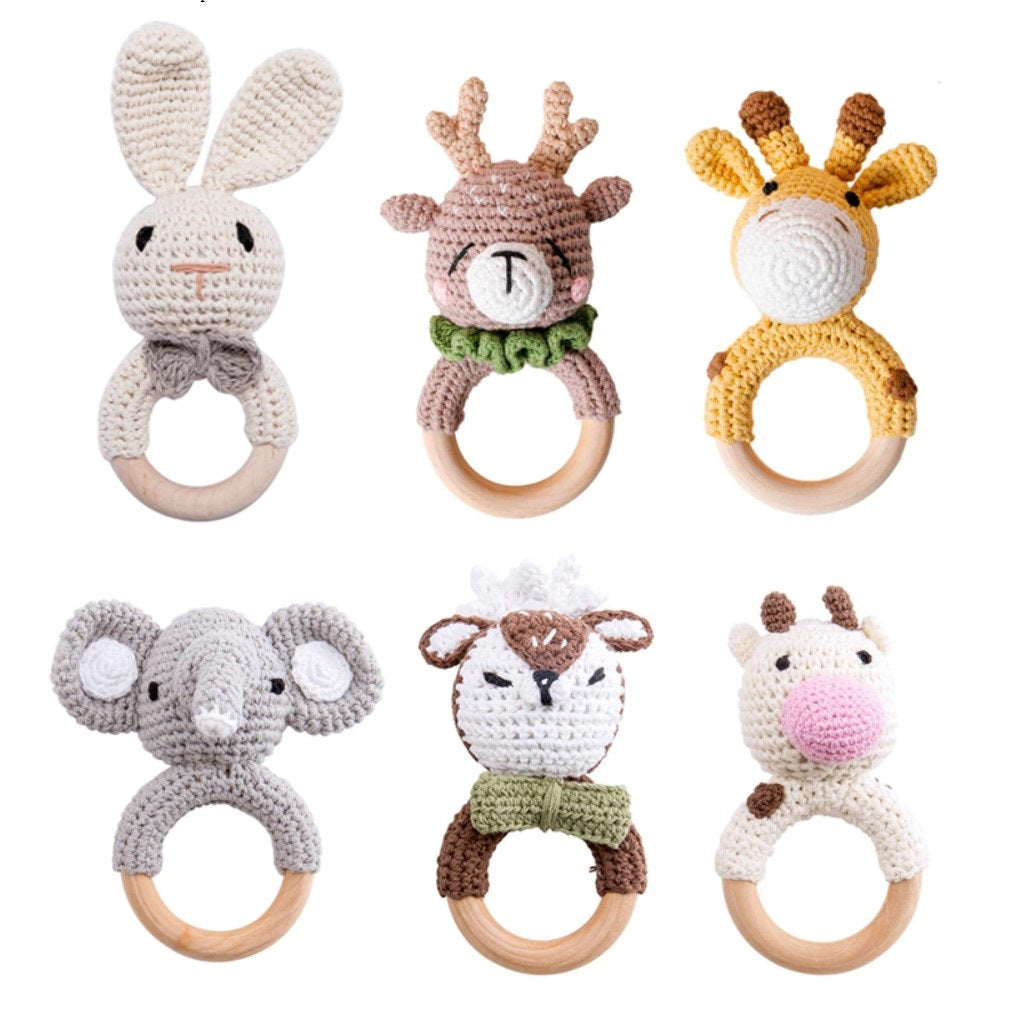 Wooden Crochet Baby Teether Set - Elk