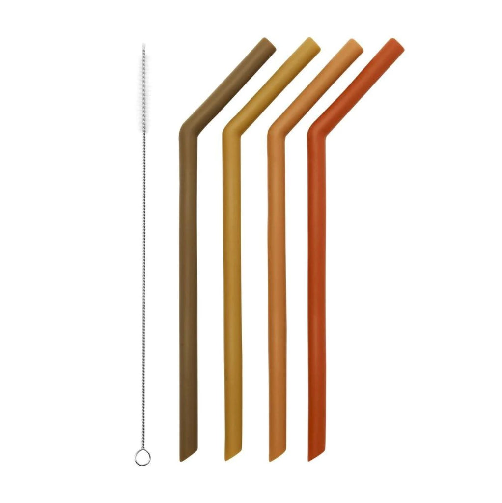 Little Mashies - Reusable Soft Silicone Straws + Brush - Earth Tones 4pack