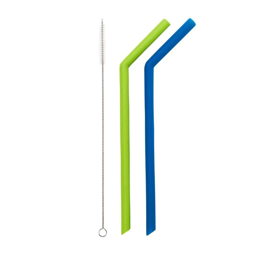 Little Mashies - Reusable Soft Silicone Straws + Brush - Blue/Green 2pack