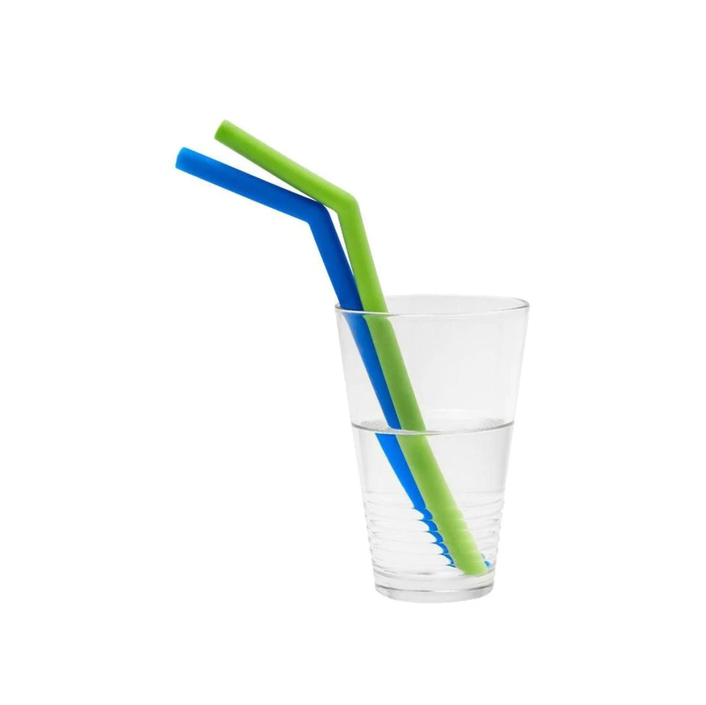 Little Mashies - Reusable Soft Silicone Straws + Brush - Blue/Green 2pack