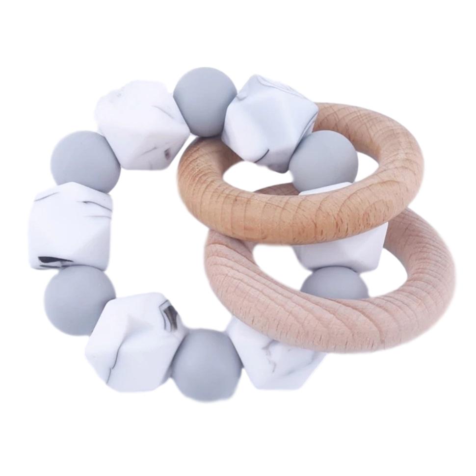 Silicone Teething Ring - Grey Marble