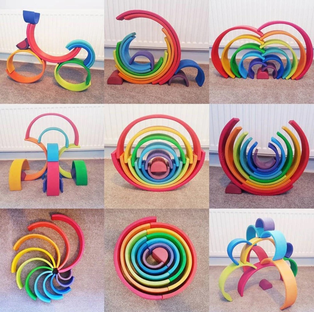 Wooden Toy Rainbow Blocks - Bright