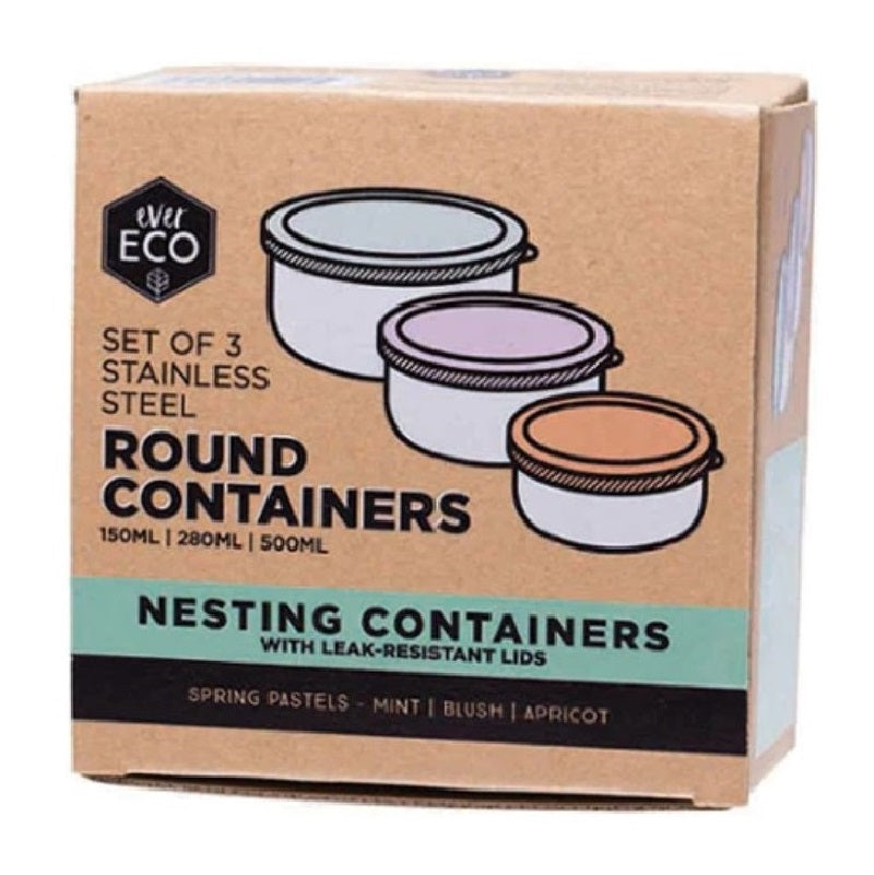 Ever Eco - S/Steel Round Leak Resistant Containers - Pastel 3 Piece Set