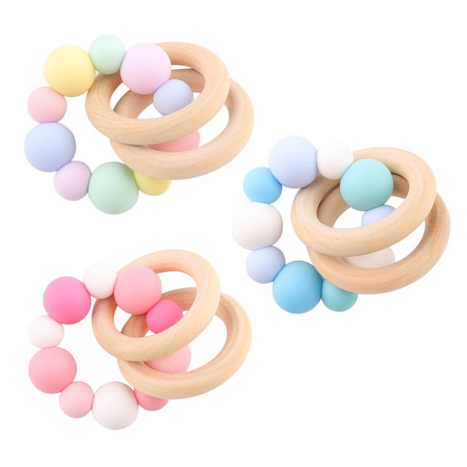Silicone Teething Ring (rainbow,pink,blue)