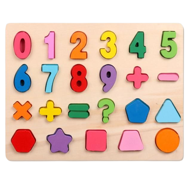 Wooden Numbers & Shapes Puzzle - Bright