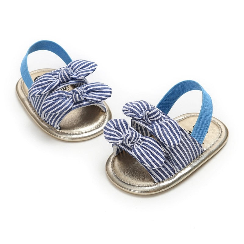 Summer Sandals - Blue Stripe Bow