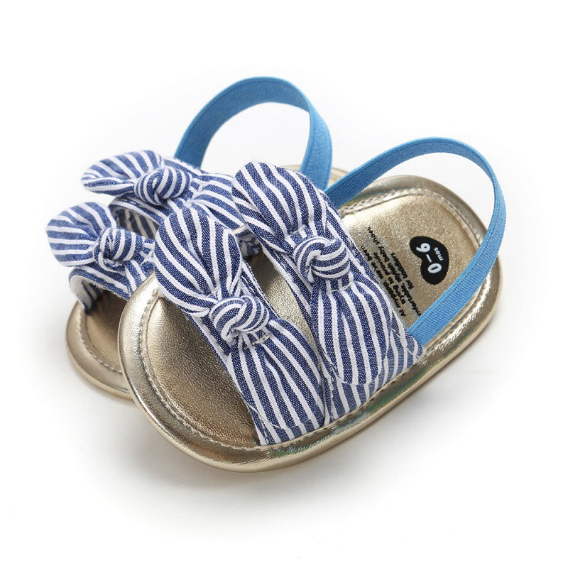 Summer Sandals - Blue Stripe Bow