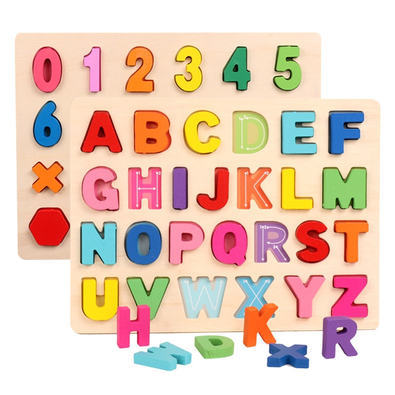 Wooden Numbers & Shapes Puzzle - Bright