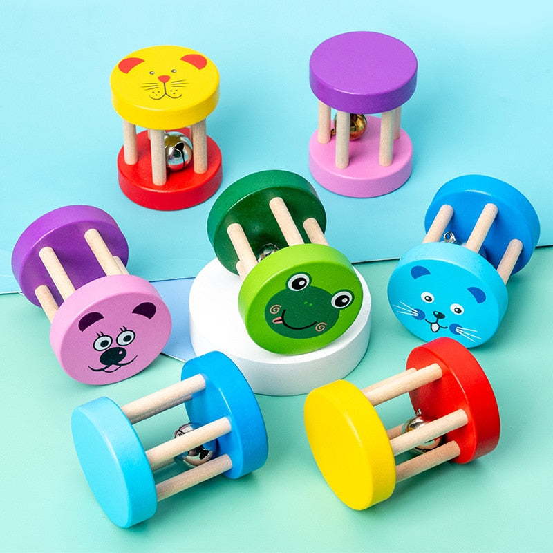 Colorful Wooden Baby Bell Rattle Toy