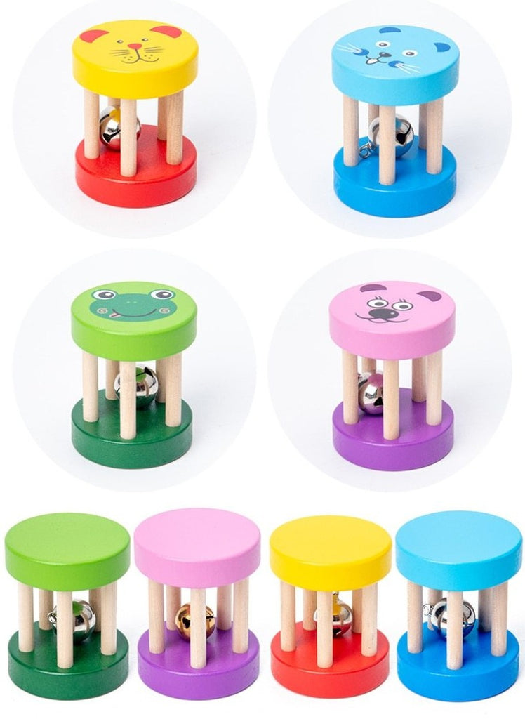 Colorful Wooden Baby Bell Rattle Toy