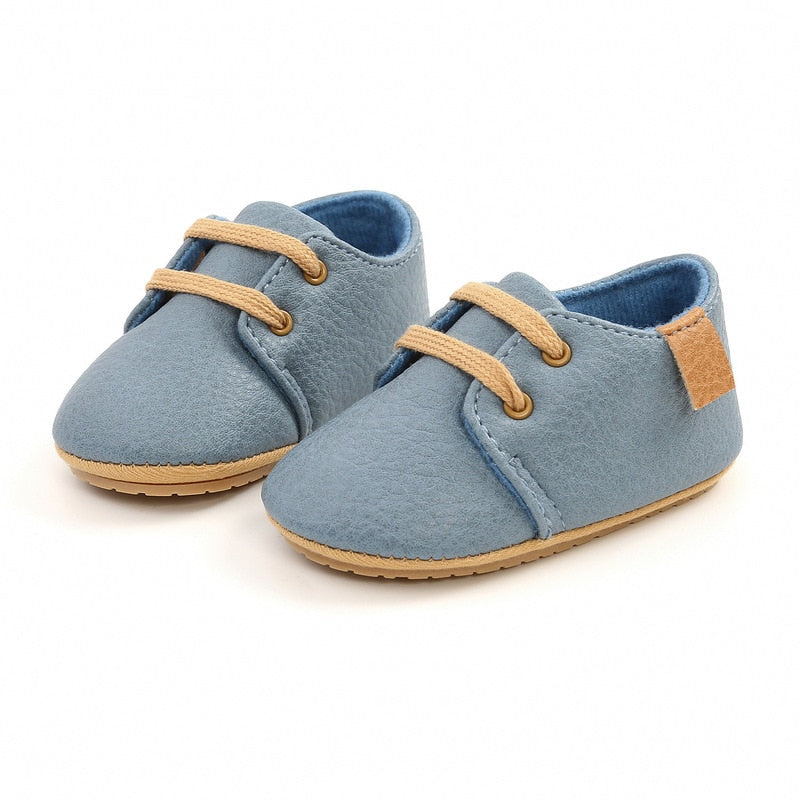Retro Leather Baby Shoes - Blue