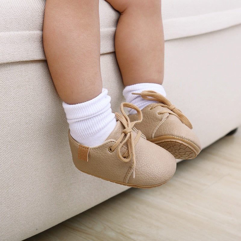 Retro Leather Baby Shoes - Beige