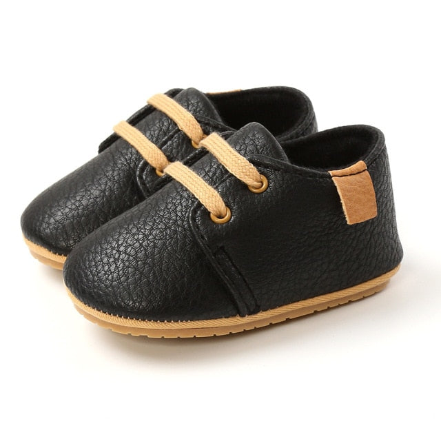 Retro Leather Baby Shoes - Black
