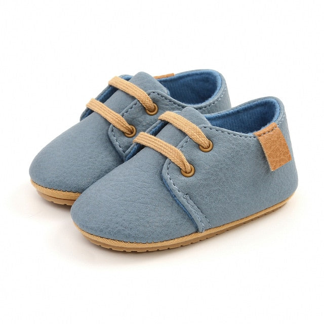 Retro Leather Baby Shoes - Blue