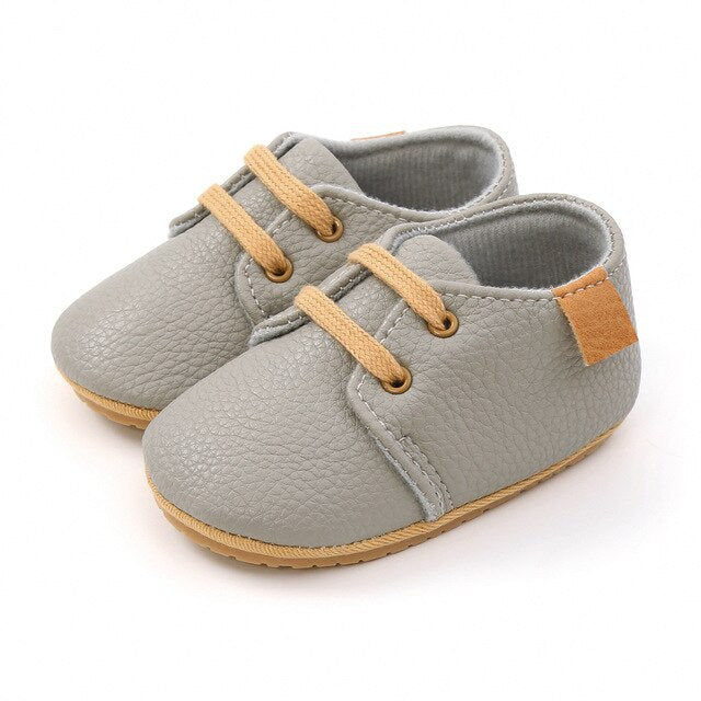 Retro Leather Baby Shoes - Grey