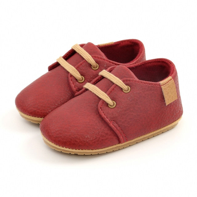 Retro Leather Baby Shoes - Red