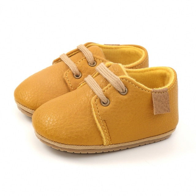 Retro Leather Baby Shoes - Yellow