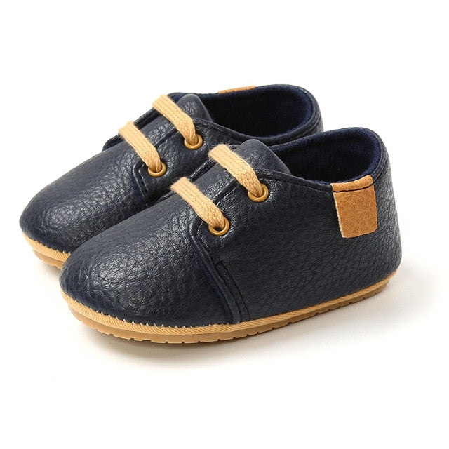 Retro Leather Baby Shoes - Navy Blue