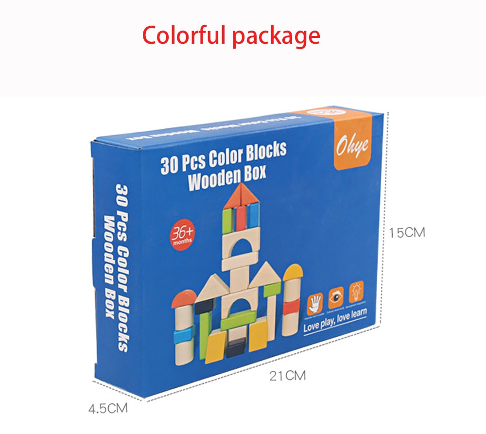Wooden Block Set - 30 Colour Pieces