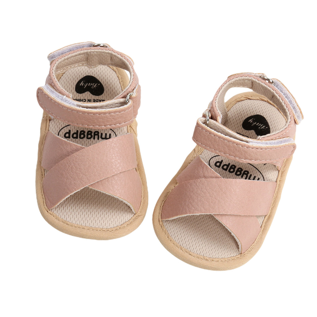 Leather Baby Girl Sandals - Beige/Pink