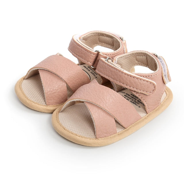 Leather Baby Girl Sandals - Beige/Pink