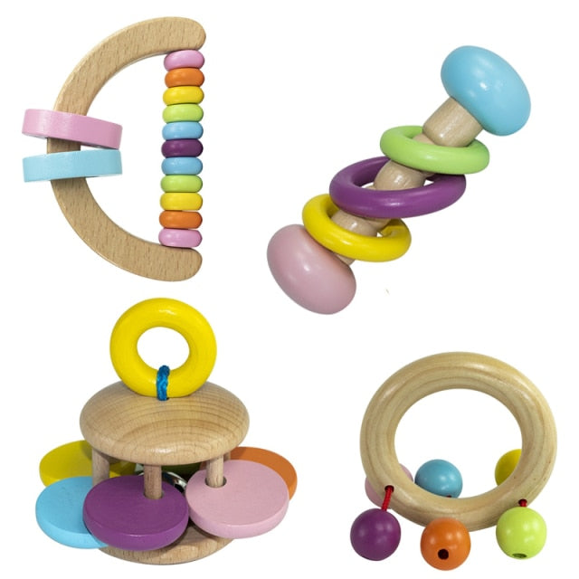 Baby Wooden Rattle Musical Toys - Pastel