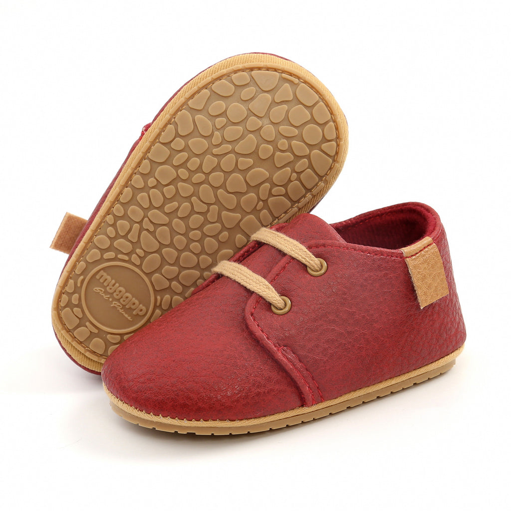 Retro Leather Baby Shoes - Red