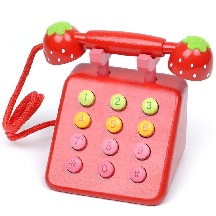 Wooden Strawberry Telephone Toy - Red/Pink