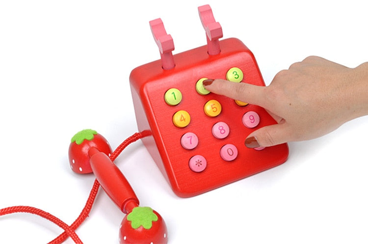Wooden Strawberry Telephone Toy - Red/Pink