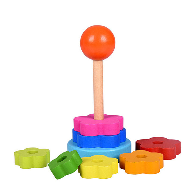 Wooden Rainbow Stacking Ring Tower Block Toy