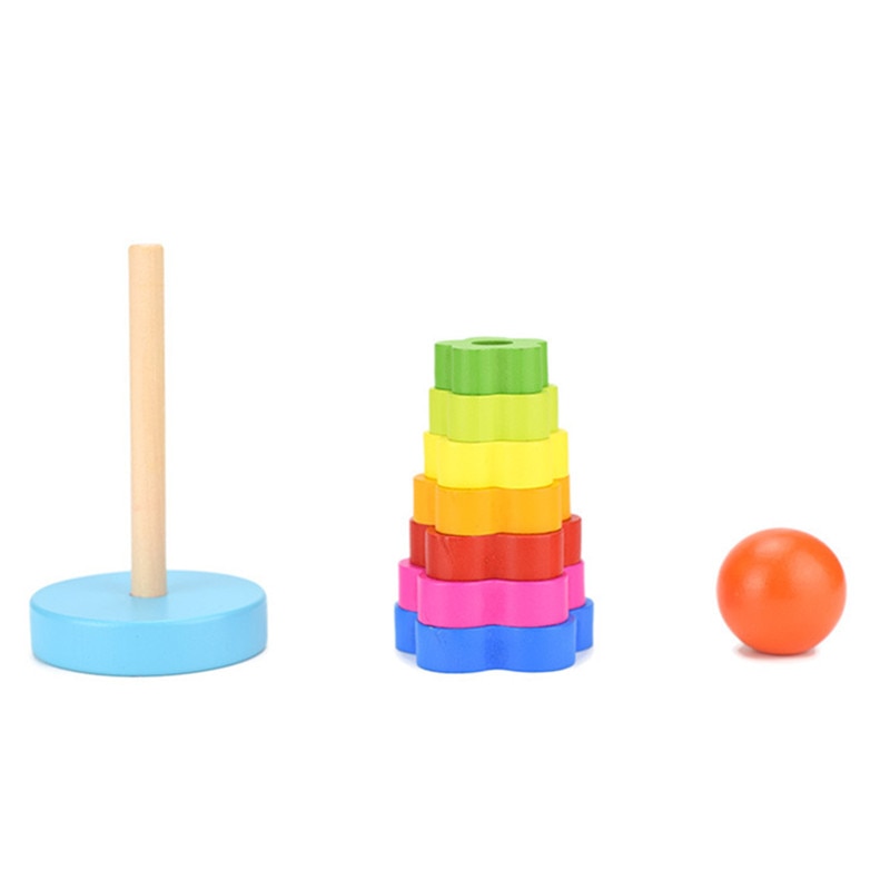 Wooden Rainbow Stacking Ring Tower Block Toy
