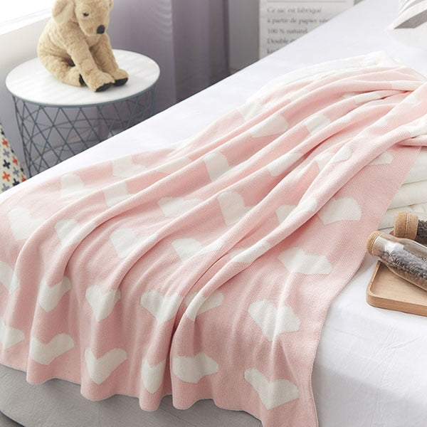 Luxurious Soft Knitted Cotton Blanket - Hearts