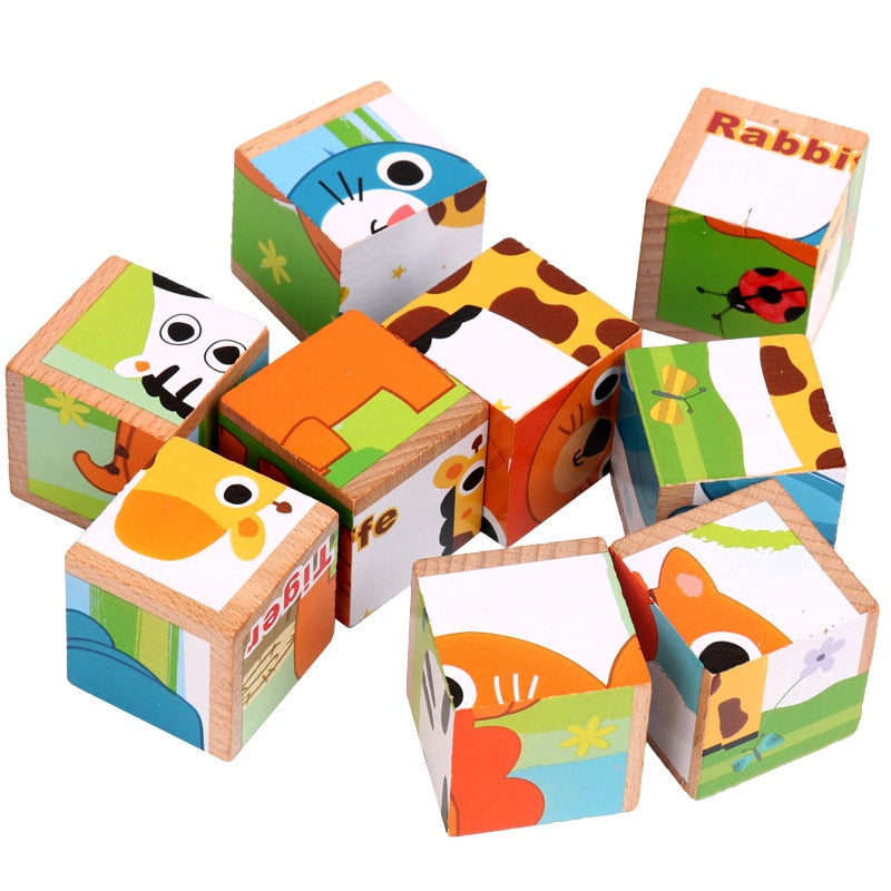 Wooden Building Block Jigsaw Puzzle Toy - 6 Puzzles in 1 Game (6 themes available)