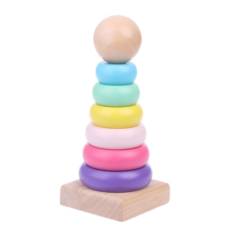 Pastel Wooden Stacking Block Ring Tower - Small