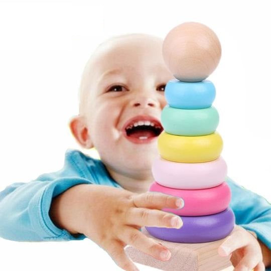 Pastel Wooden Stacking Block Ring Tower - Small