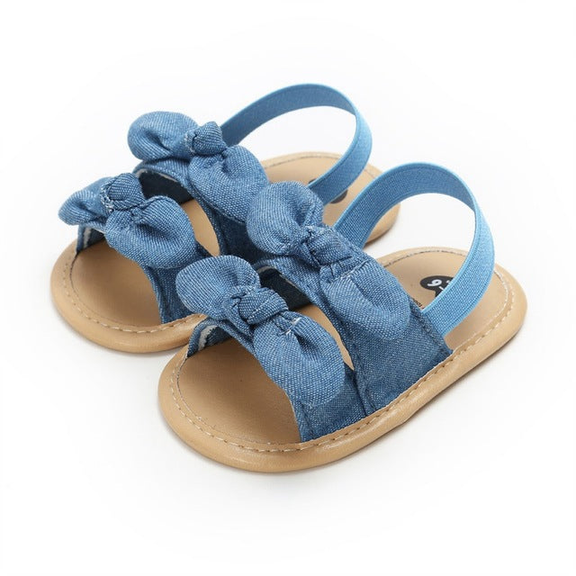 Summer Sandals - Blue Denim Bow